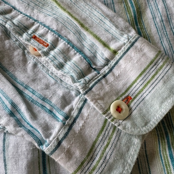 Men! Tommy Bahama Striped 100% Linen Long Sleeve Button Shirt X-Large XL/TG - Picture 4 of 6
